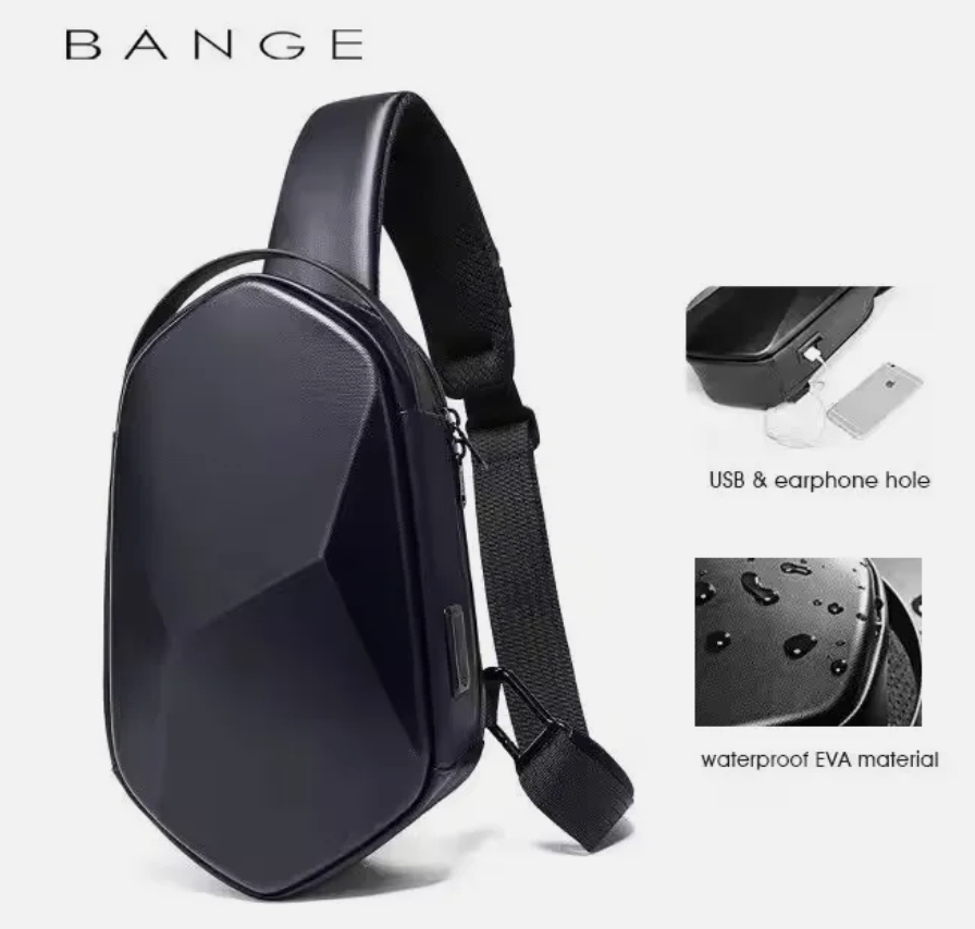 BANGE Sling USB Charging Crossbody Shoulder Bag Male Waterproof Trip Chest Bag